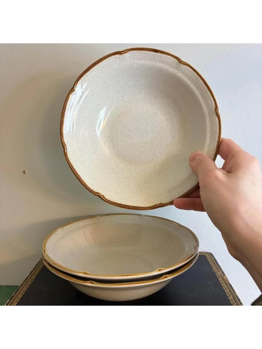 Vintage Hearthside Baroque Stoneware Rimmed Soup Bowls Japan Set Of 3
